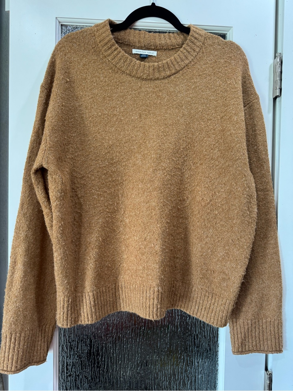 American Eagle Textured Crewneck Sweater in Camel